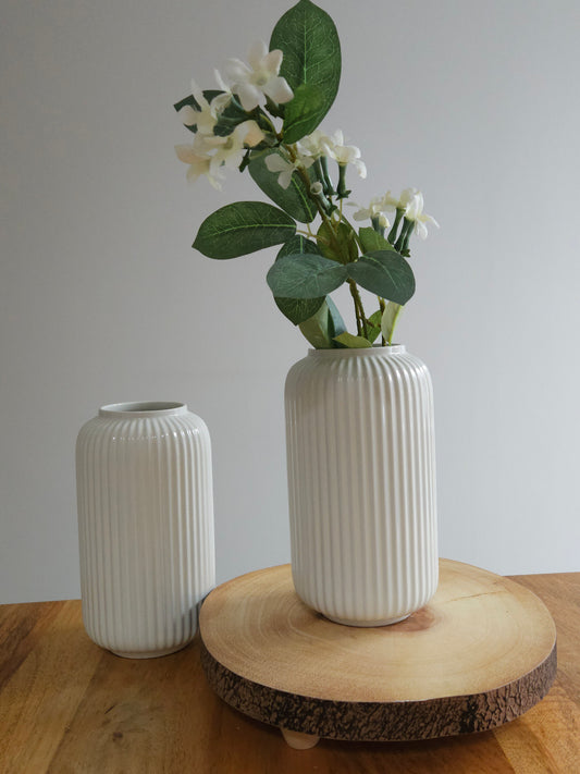 Cream Ceramic Ribbed Vase